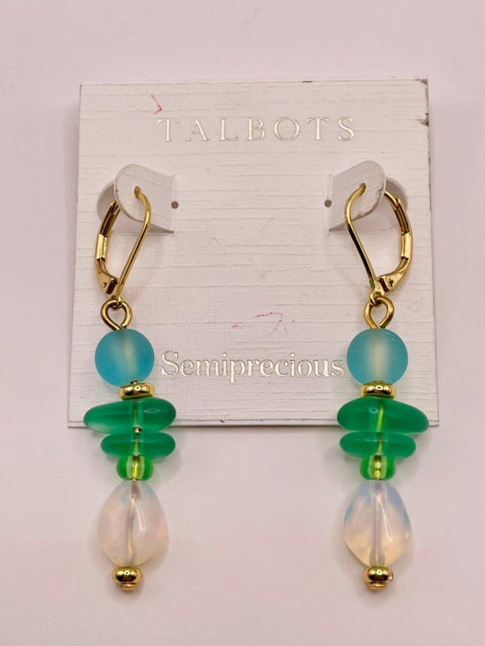 New With Tags Talbots Semiprecious Green & Blue Beaded Drop Earrings -65B